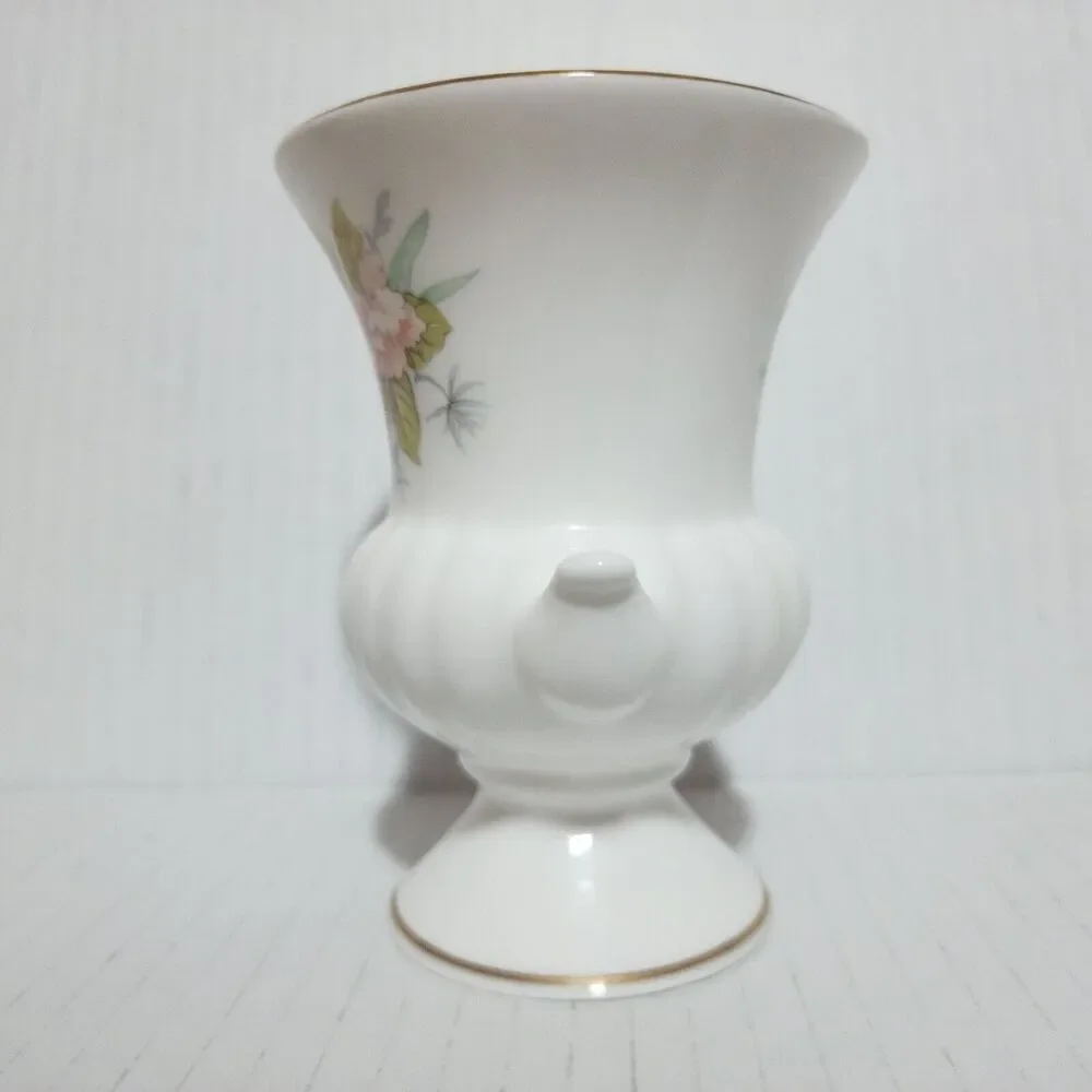 Brocade Fine Bone China Floral Bud Vase White Pink Green Gold 4